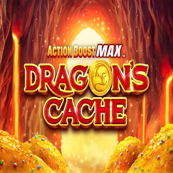 Action Boost Max Dragon's Cache slot logo by SpinPlay Games at SkyHills Casino