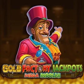 Gold Factory Jackpots Mega Moolah slot visual from Aurum Signature Studios available on skyhills-casino.eu.com